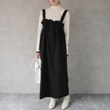 前ファスナー フリル プルオーバーワンピース デニムジャンパースカート